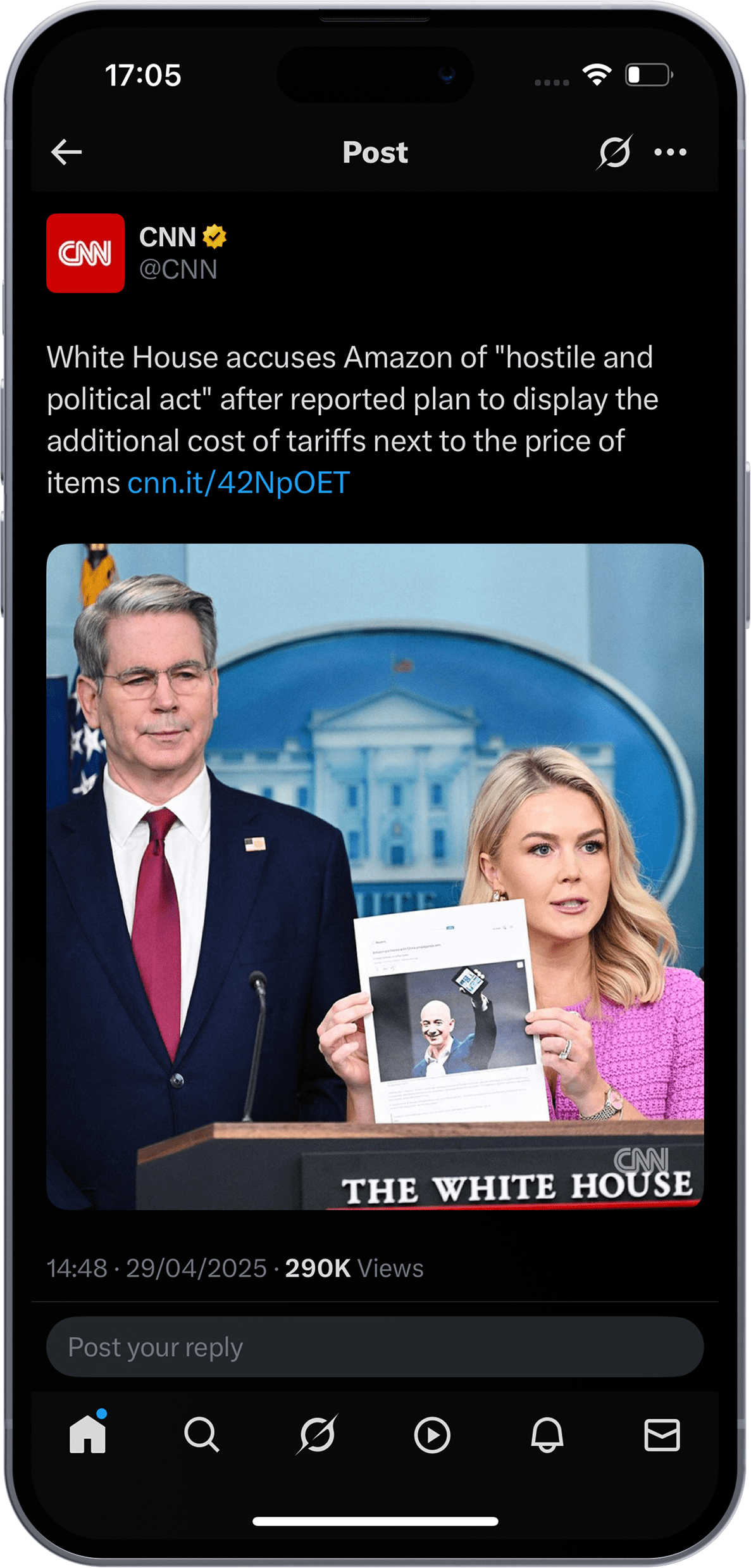 CNN tweet about White House accusing Amazon